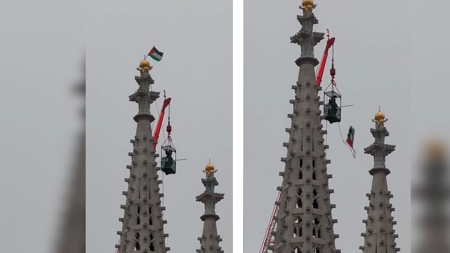 Heute.at - Palästina-Fahnen auf Votivkirche – Abnahme gelungen
