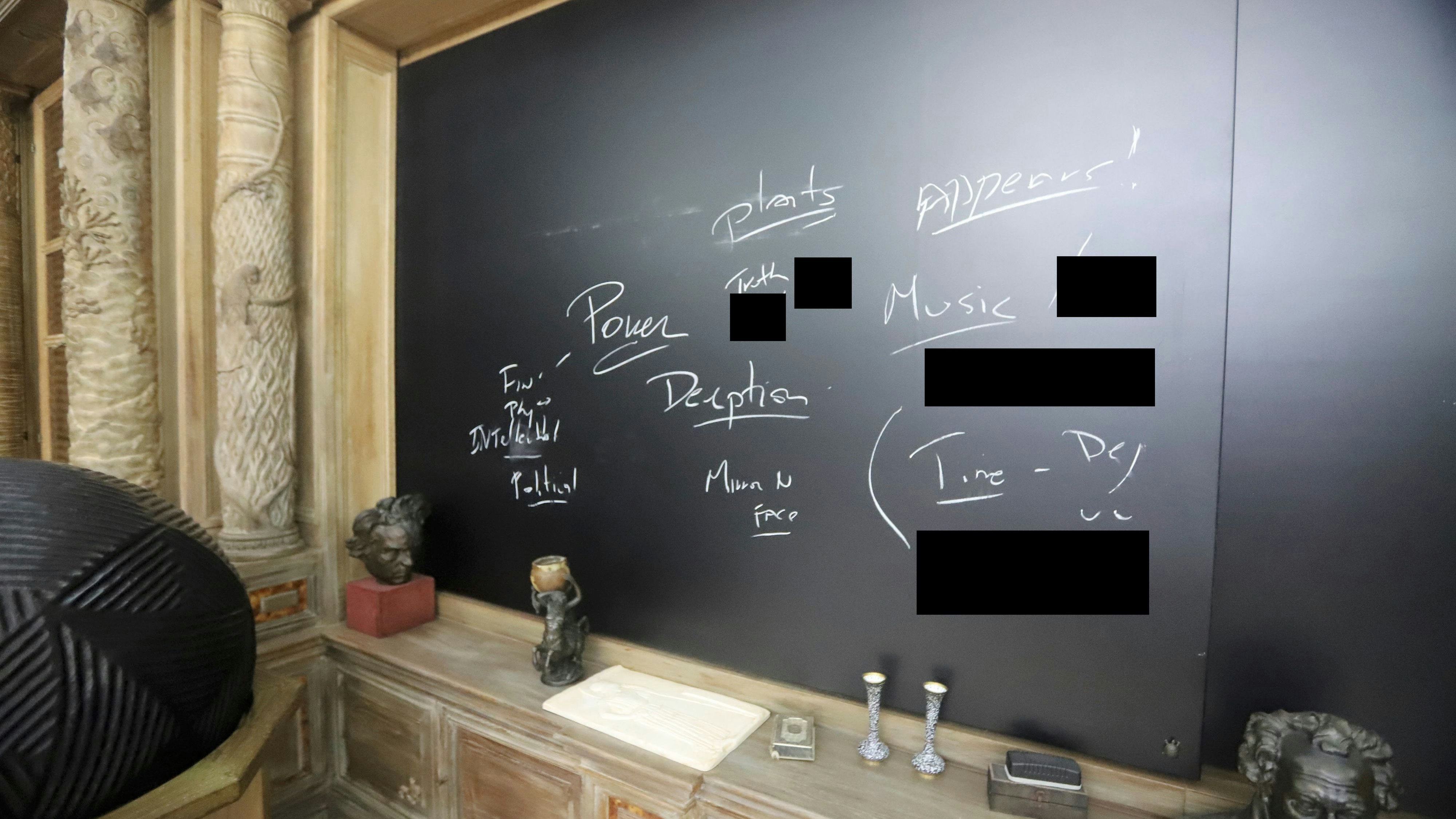 Rätselhafte Tafel mit geschwärzten Begriffen oder Namen