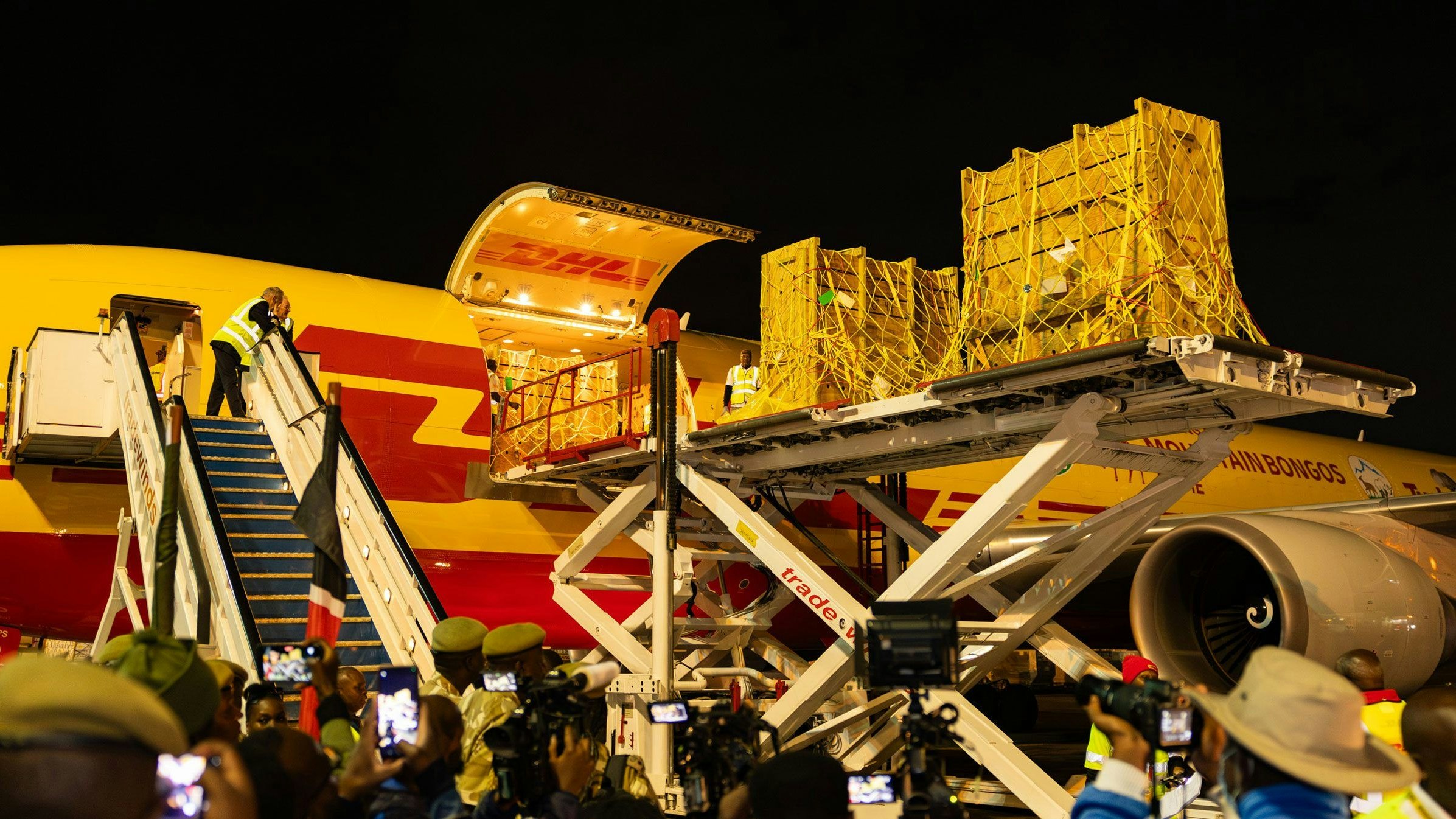 Tierärzte waren natürlich beim ganzen Transport dabei und vergewisserten sich stets, ob es den Tieren gut geht. 