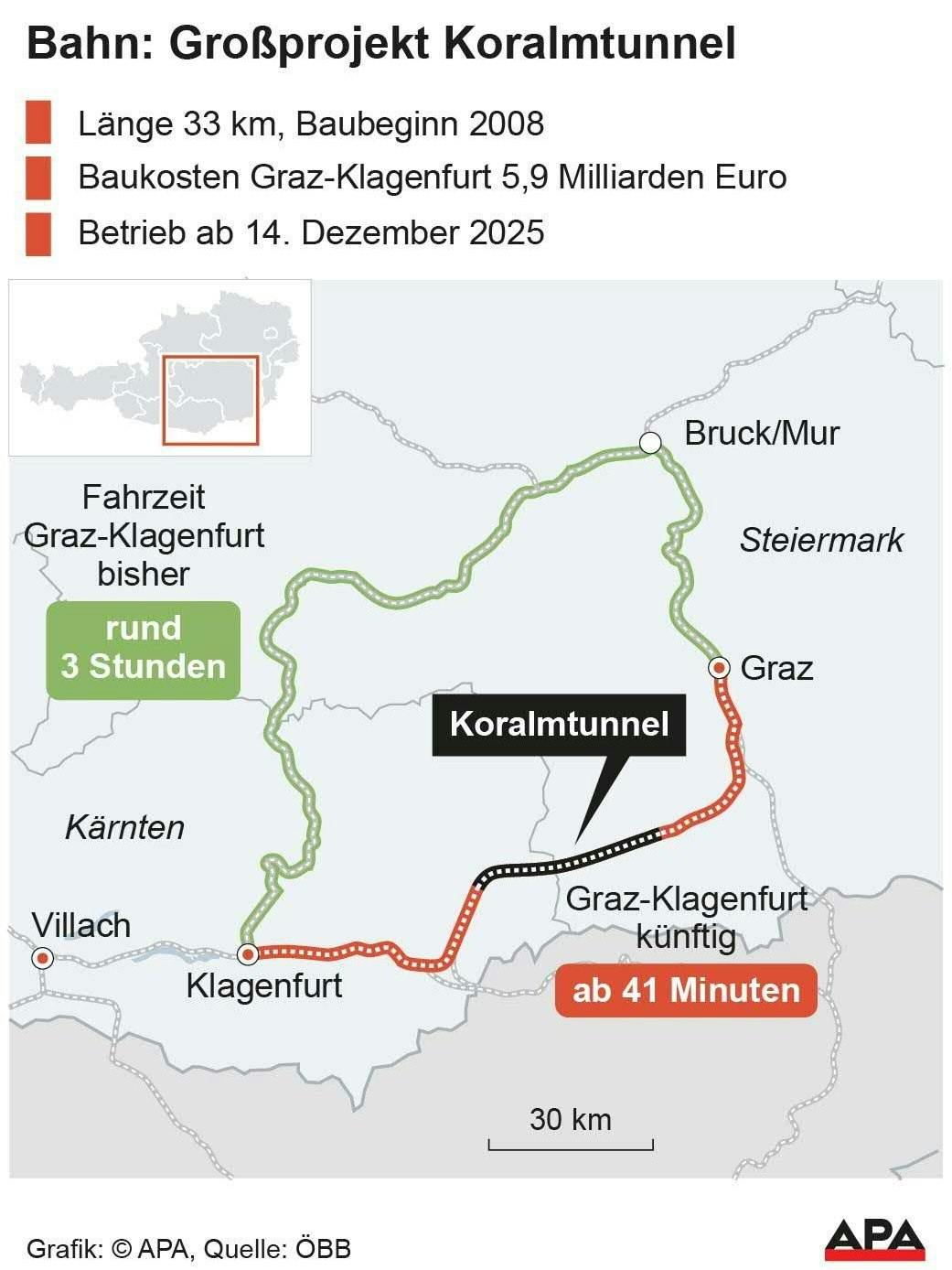 Strecke der Koralmbahn.