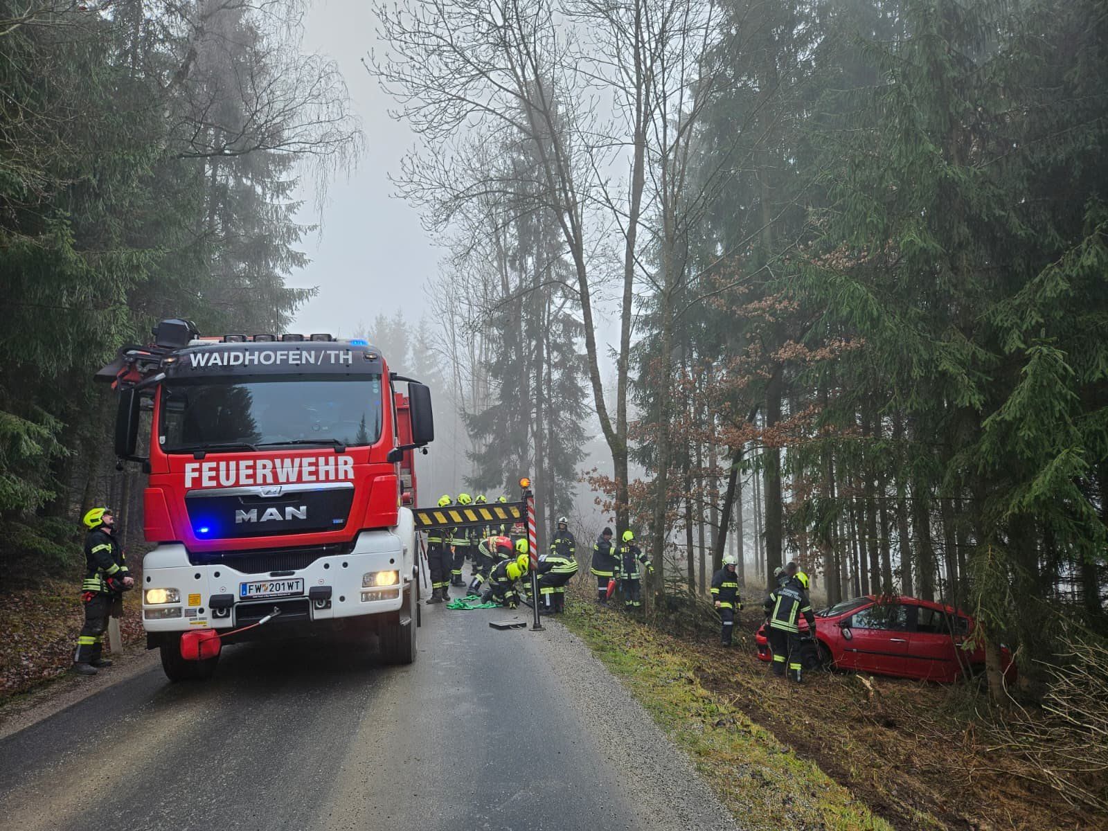 Die Lenkerin eines Renault Clio war auf der Landesstraße 8164 von Göpfritzschlag kommend in Richtung Niederedlitz unterwegs.