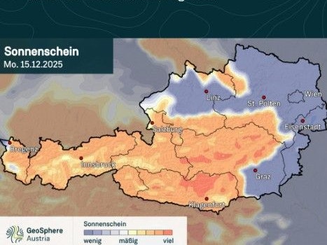 Linz war auch am Montag genau in dem Bereich, in dem es keine Sonne gab.