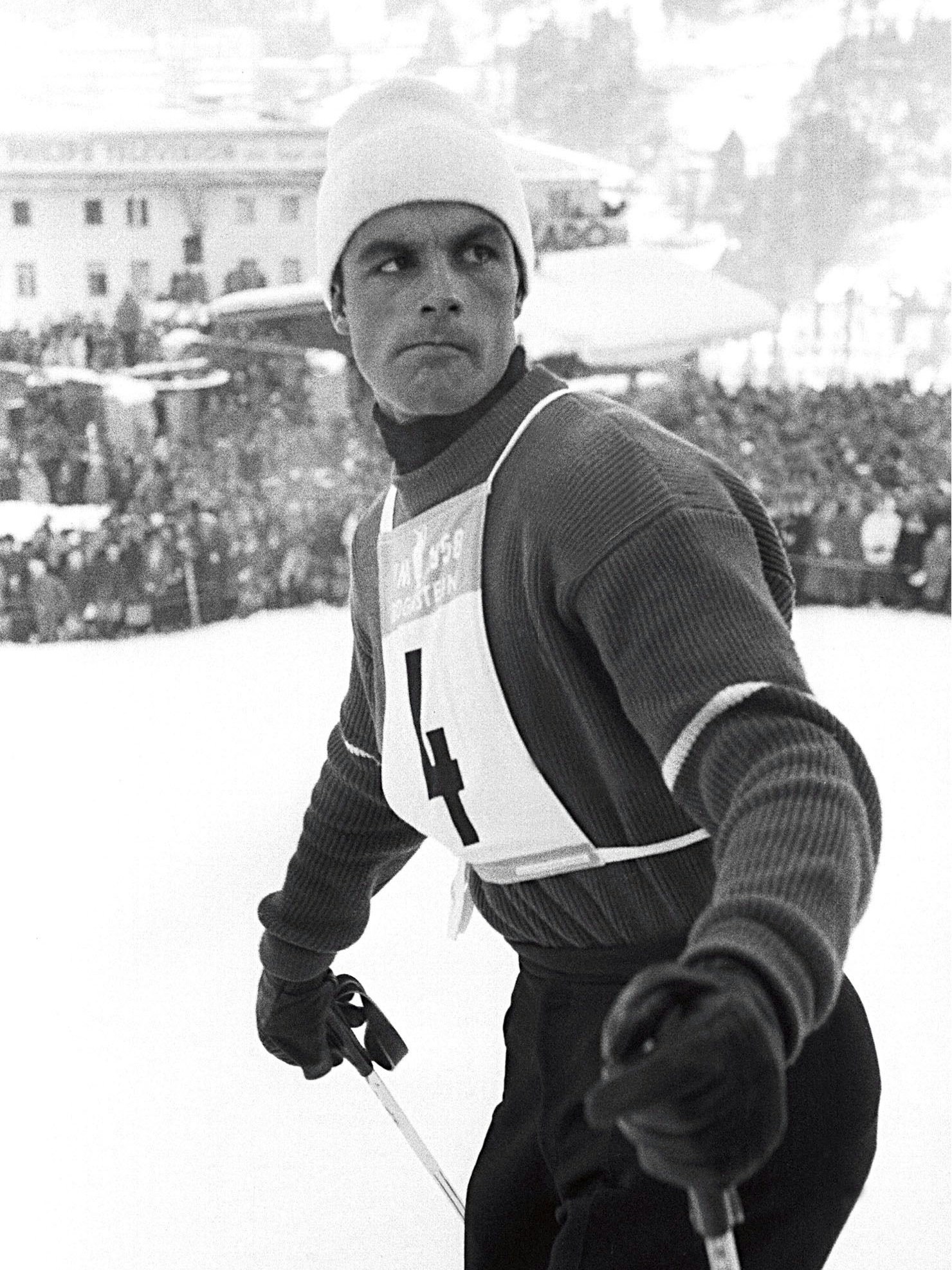 Ton Sailer bei den Ski Weltmeisterschaften in Bad Gastein 1958.