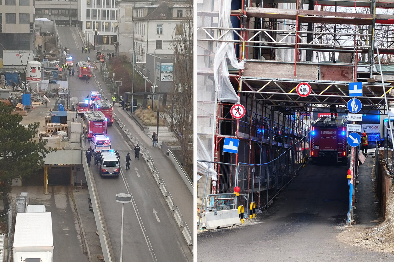 Heute.at - Großeinsatz in Wien! Lkw landet in Baustellengrube