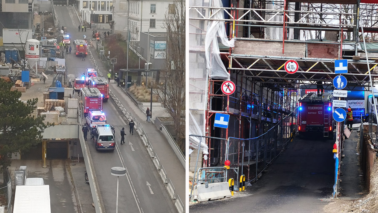 Heute.at - Großeinsatz in Wien! Lkw landet in Baustellengrube