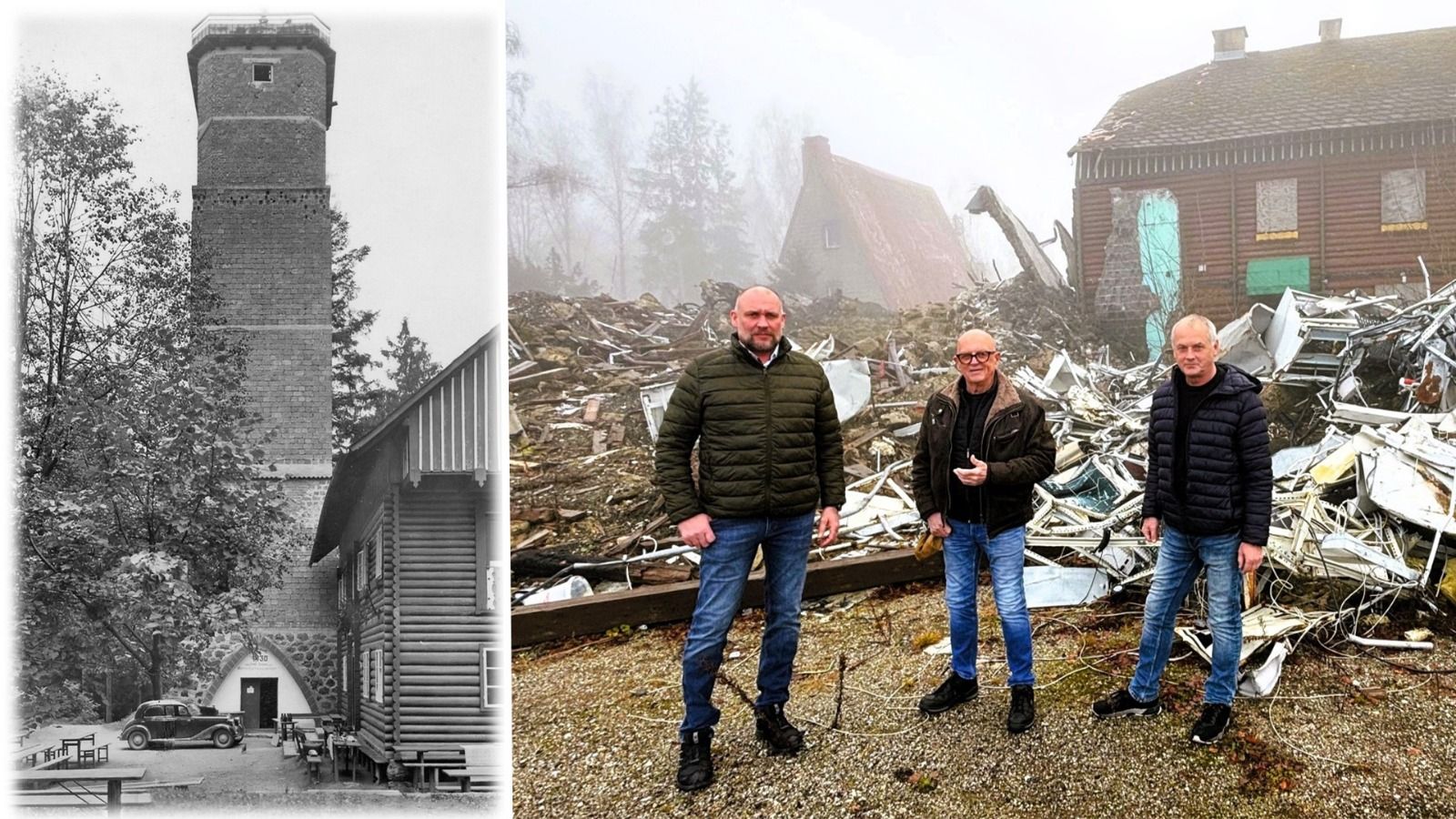 Lokalaugenschein am Turm (von links): Schardenbergs Bürgermeister Stefan Krennbauer (ÖVP), Klaus Würfl, Staatlich geprüfter Techniker aus Passau und Turmbetreuer Christan Hartinger.