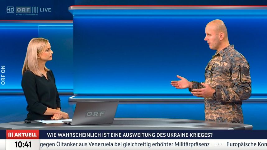 Oberst Markus Reisner während eines TV-Interviews im ORF, 17. Dezember 2025