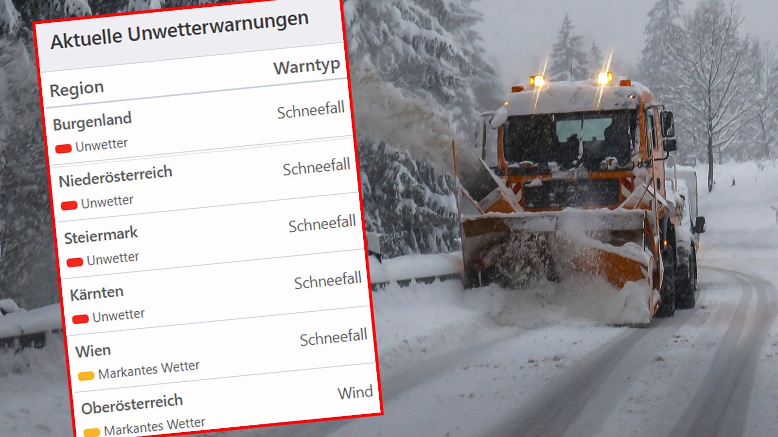 Heute.at - Schnee-Warnungen für 5 Bundesländer ausgerufen