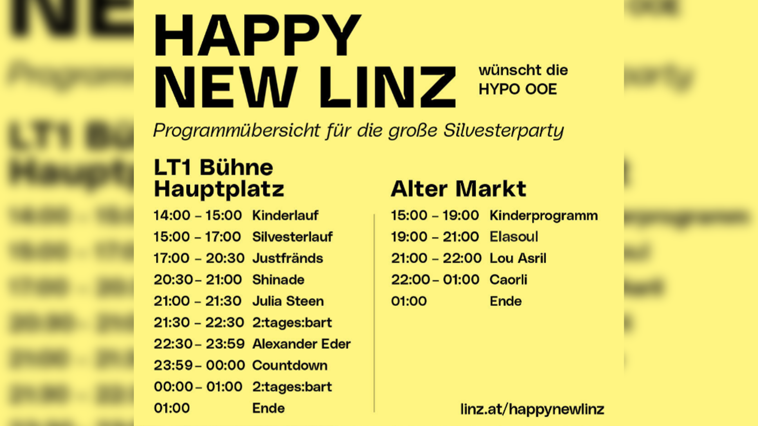 Der Zeitplan für die Linzer Silvesterparty.