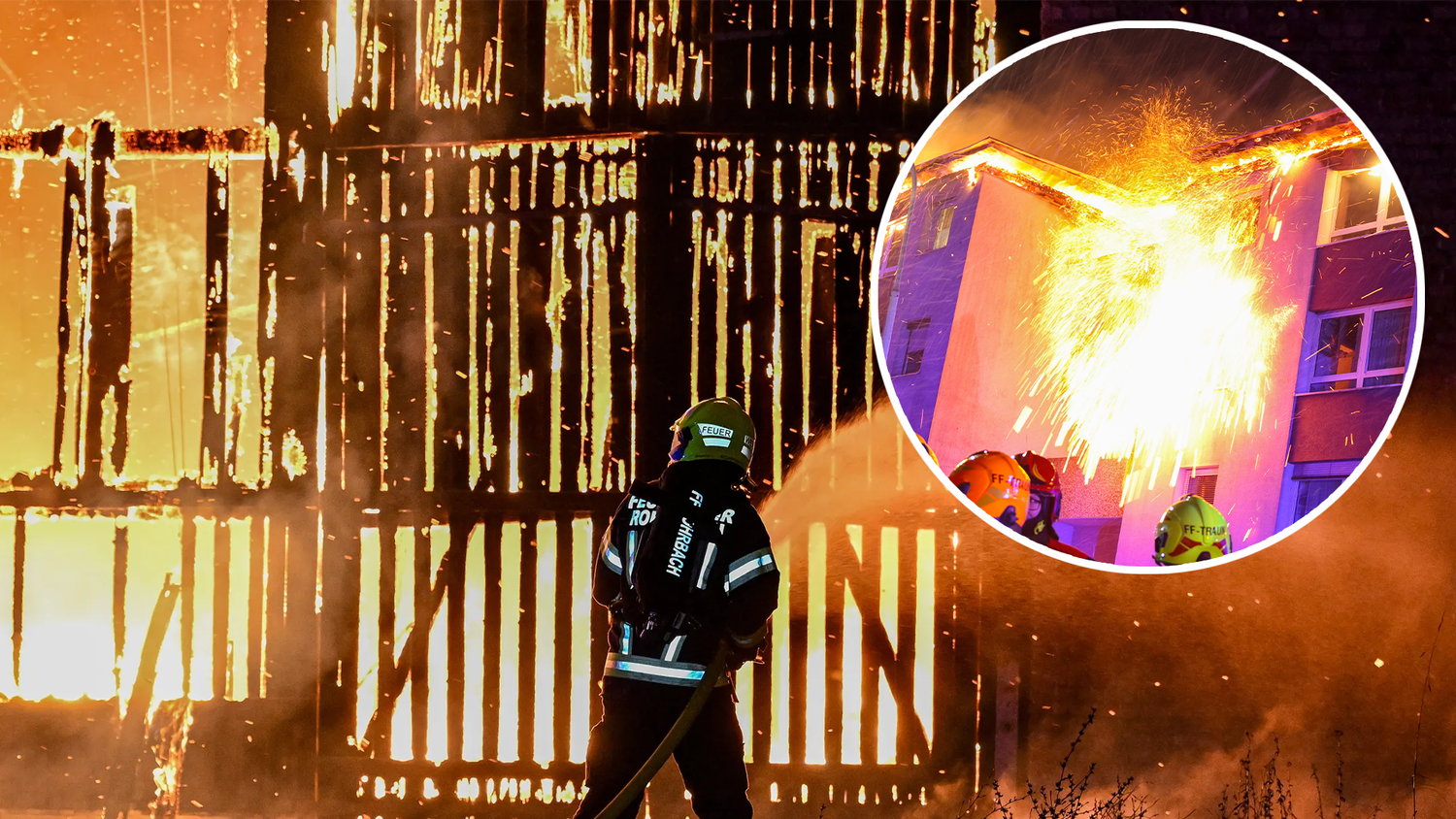 Mehrere heftige Großbrände forderten in der Silvesternacht die Feuerwehr. Auch die Polizei hatte alle Hände voll zu tun.