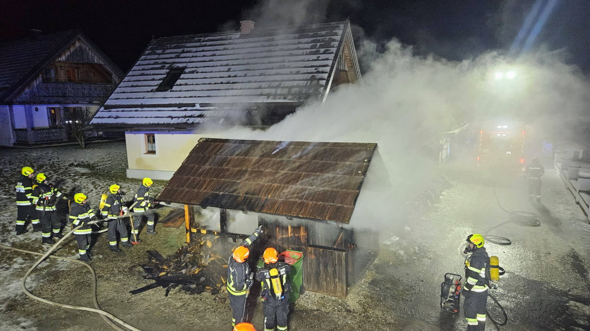 Heute.at - Mülltonne fängt Feuer – Holzhütte brennt lichterloh