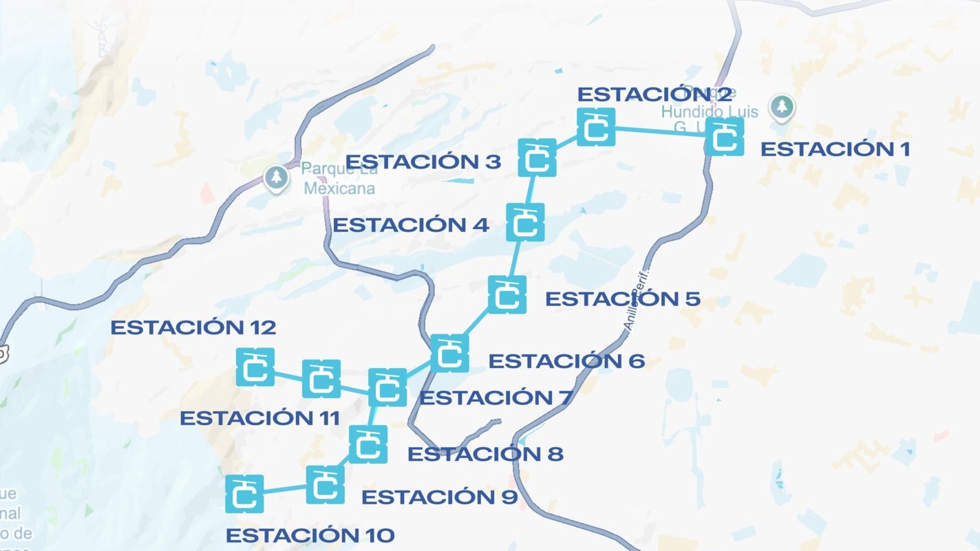 Mit einer Gesamtlänge von 15,2 km und 12 Stationen wird die Cablebús Línea 5 die längste urbane Seilbahn der Welt sein.