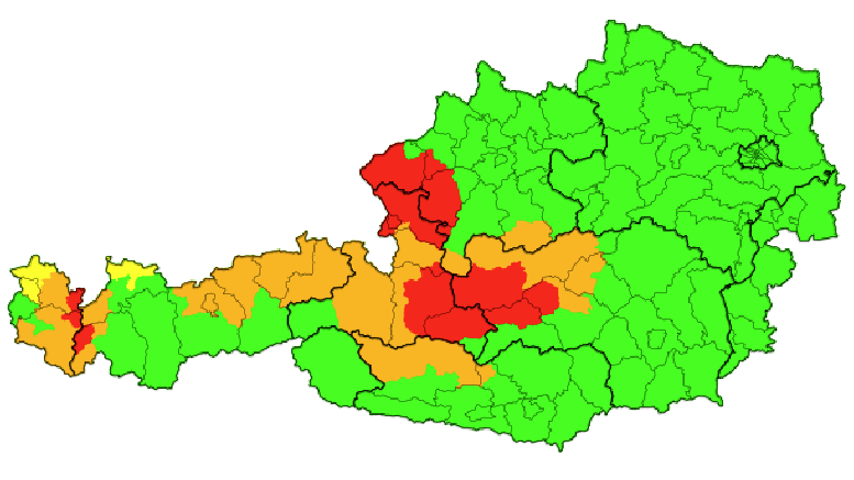 Die aktuelle Unwetterwarnkarte.