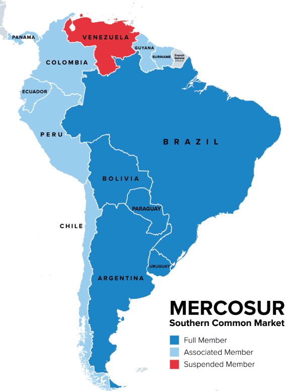 Fast ganz Südamerika mirt dabei: Die Staaten des Mercosur-Wirtschaftsverbundes