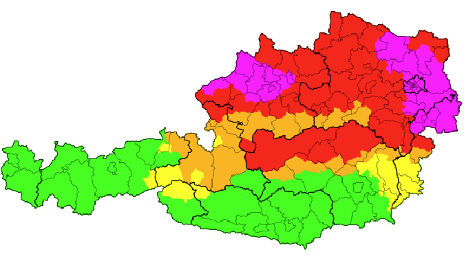 Die aktuellen Unwetter-Warnungen. Eisregen wird in der Nacht auf Dienstag und dem Vormittag zum gefährlichen Problem.