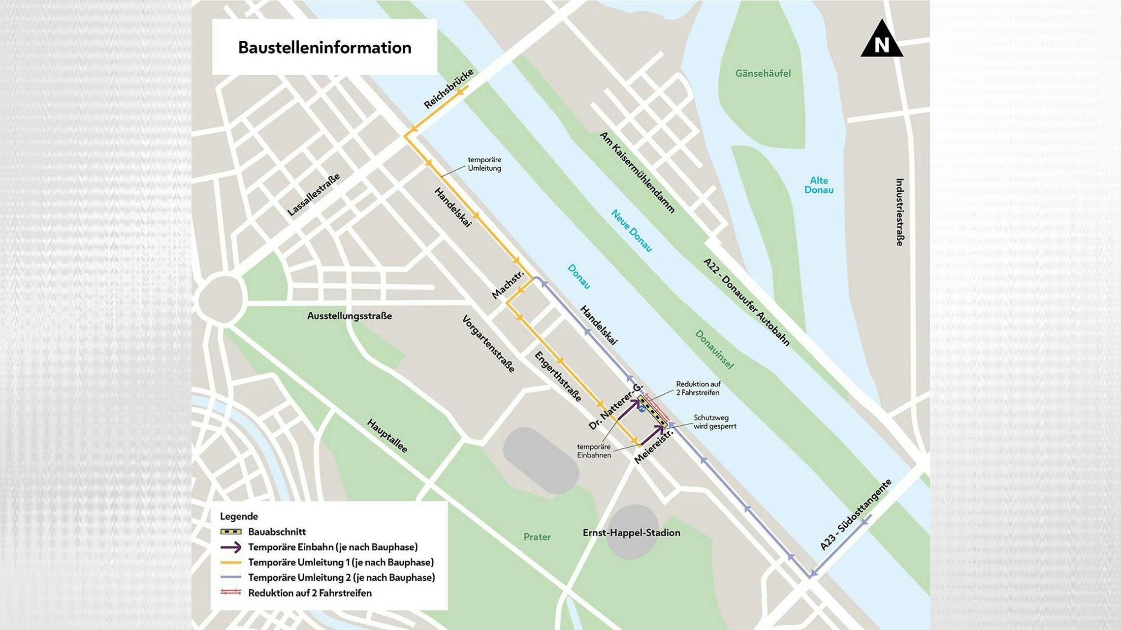 Die Baustelleninformation zu den Wasserrohrarbeiten am Handelskai.