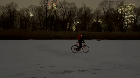 Heute.at - Lebensgefährlich! Wiener Lieferant radelt über Wasser