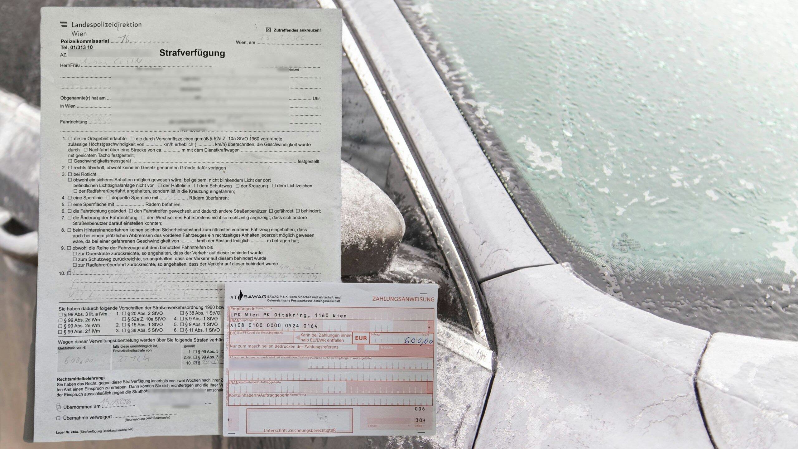 Horrende Strafe: Autolenker soll für laufenden Motor im Winter 600 Euro Strafe bezahlen.