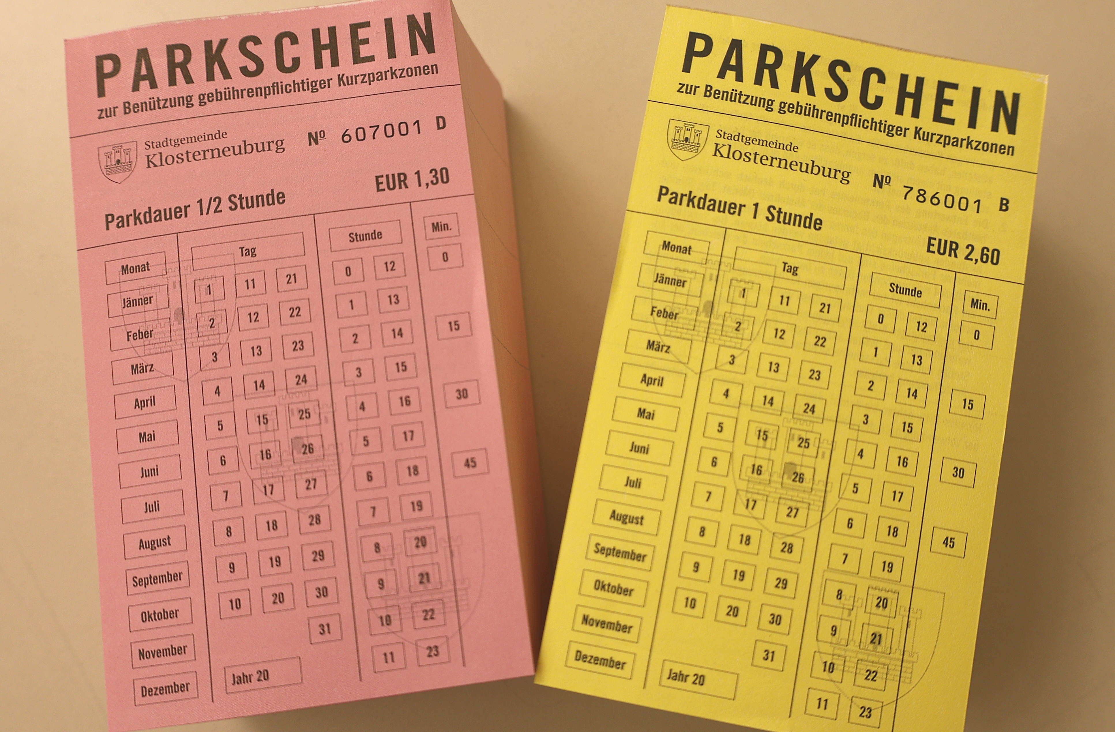 Parkscheine in Klosterneuburg