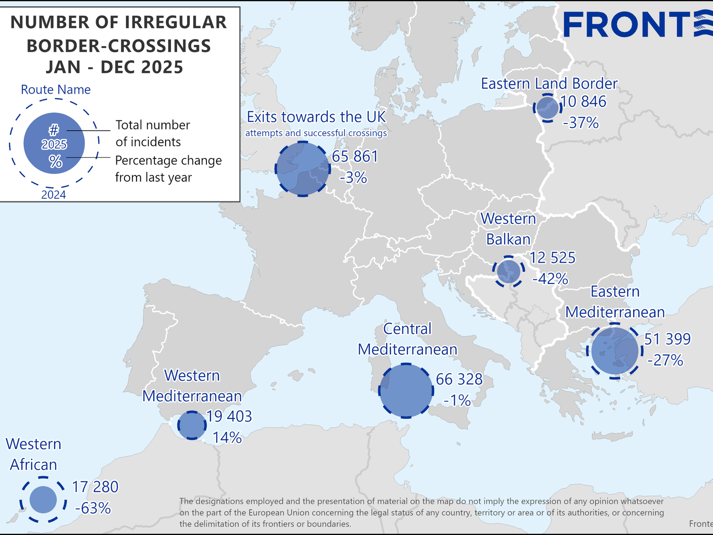 Zahl der irregulären Grenzübertritte auf den bekannten Migrationsrouten nach Europa.