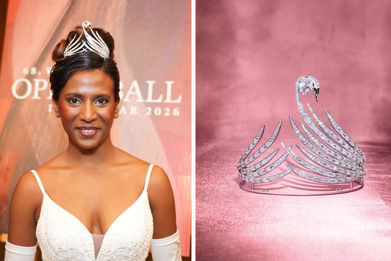 Die Schwanen-Tiara - von Giavanna Engelbert für den Opernball 2026 entworfen.