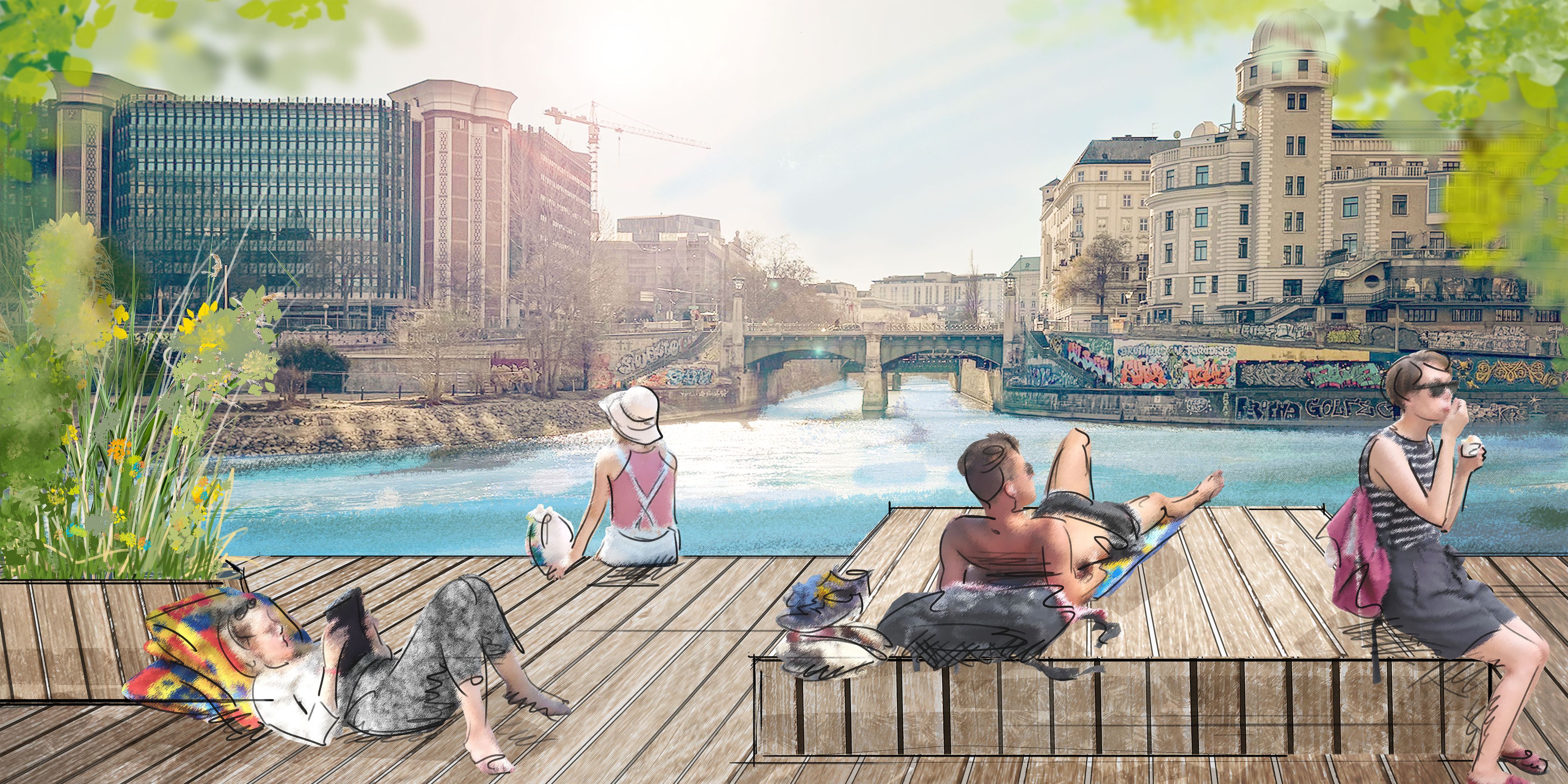 So soll die neue Terrasse am Donaukanal gegenüber der Urania aussehen.