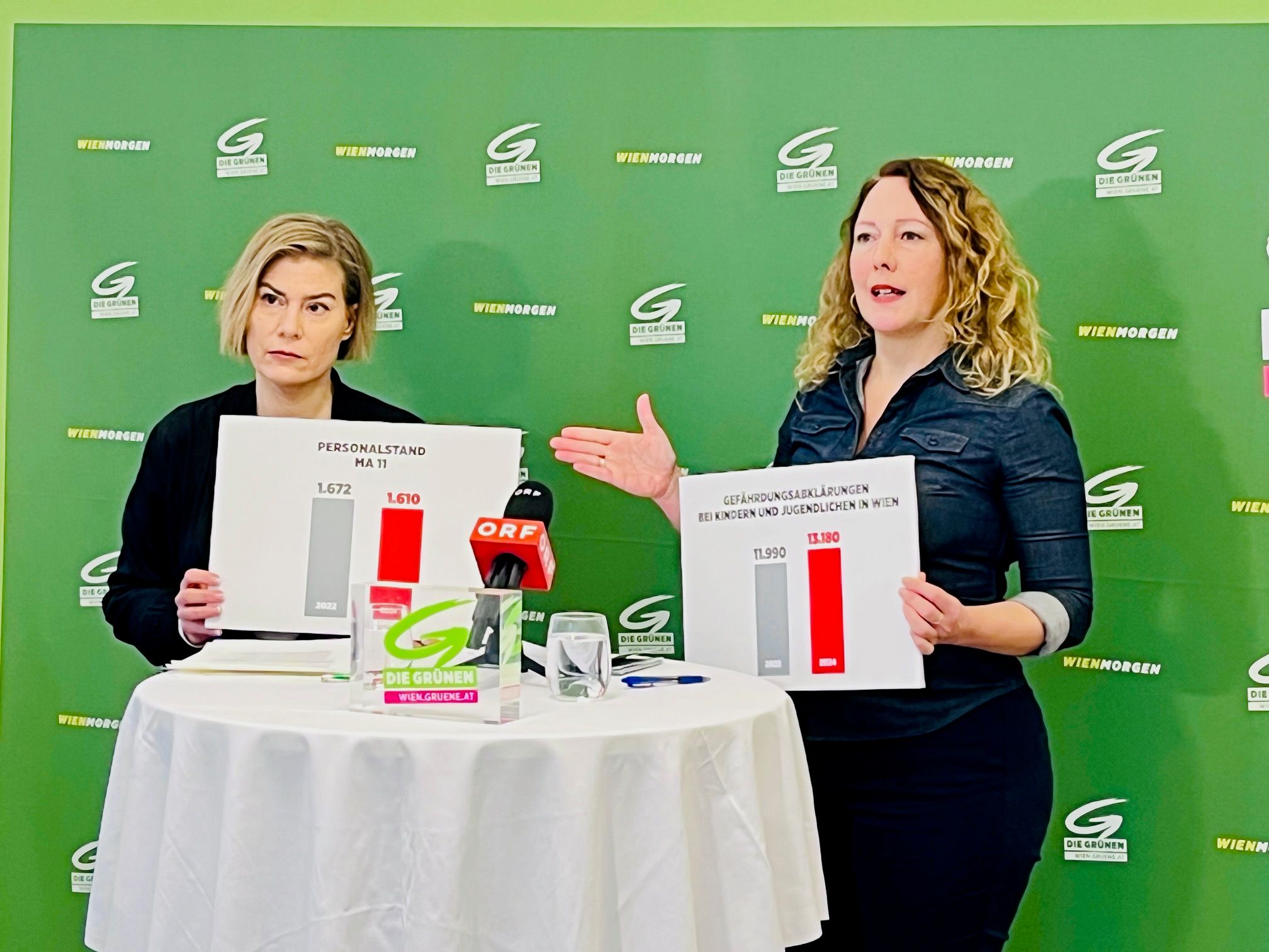 Grünen-Familiensprecherin Ursula Berner (l.) und Grünen-Chefin Judith Pühringer