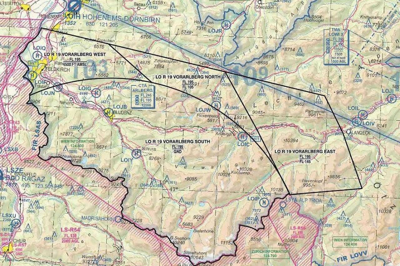 Das Flugbeschränkungsgebiet im Süden von Vorarlberg
