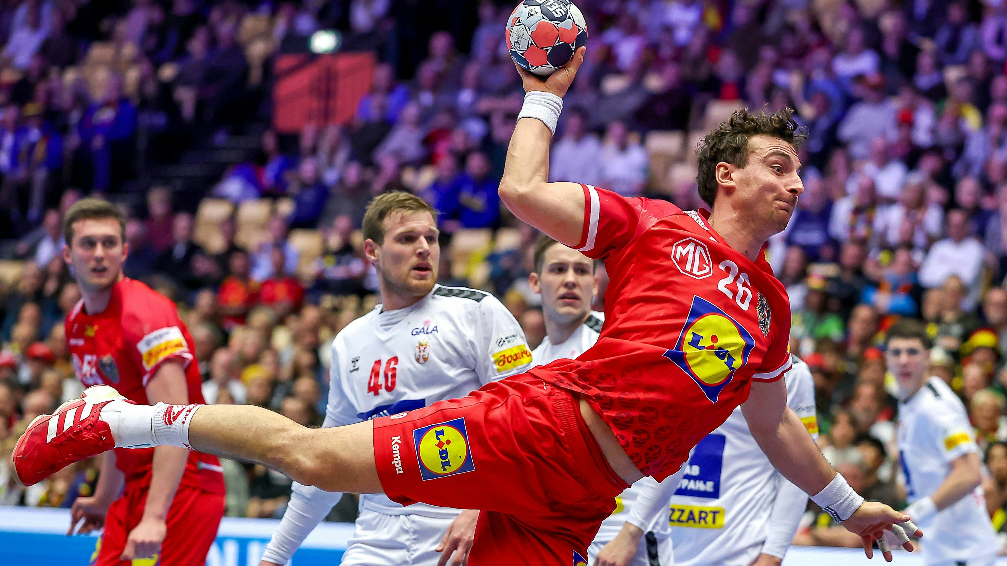 Österreichs Handballer im dritten Gruppenspiel gegen Serbien.