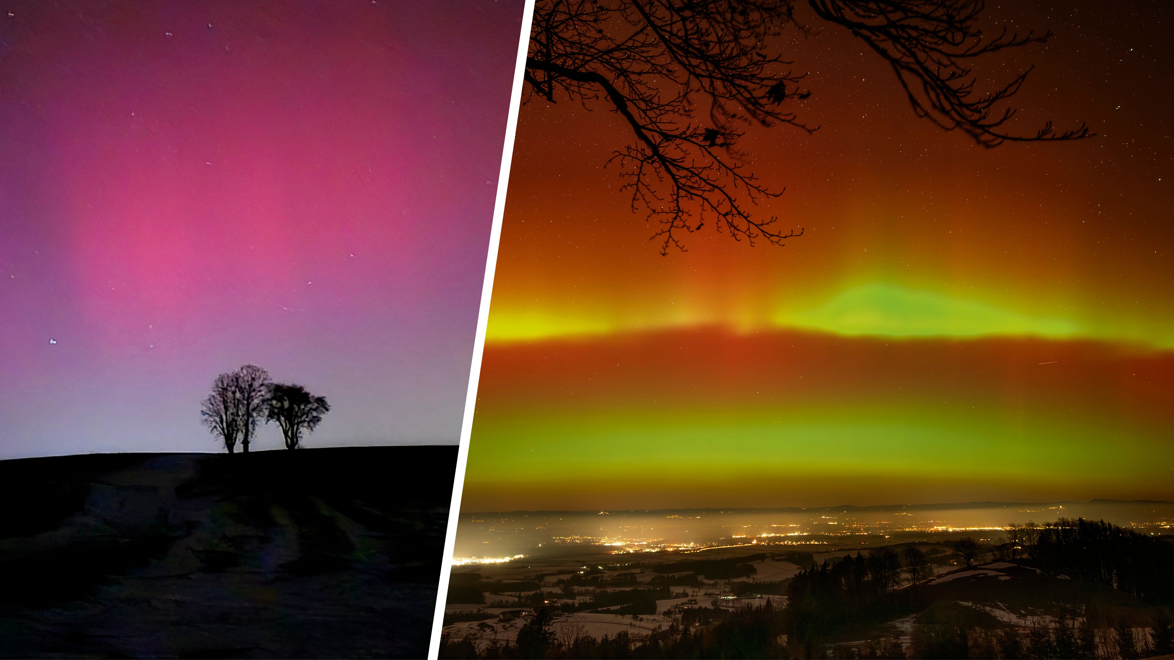 In Mank (li.) und Sonntagberg (re.) strahlten die Polarlichter besonders schön.