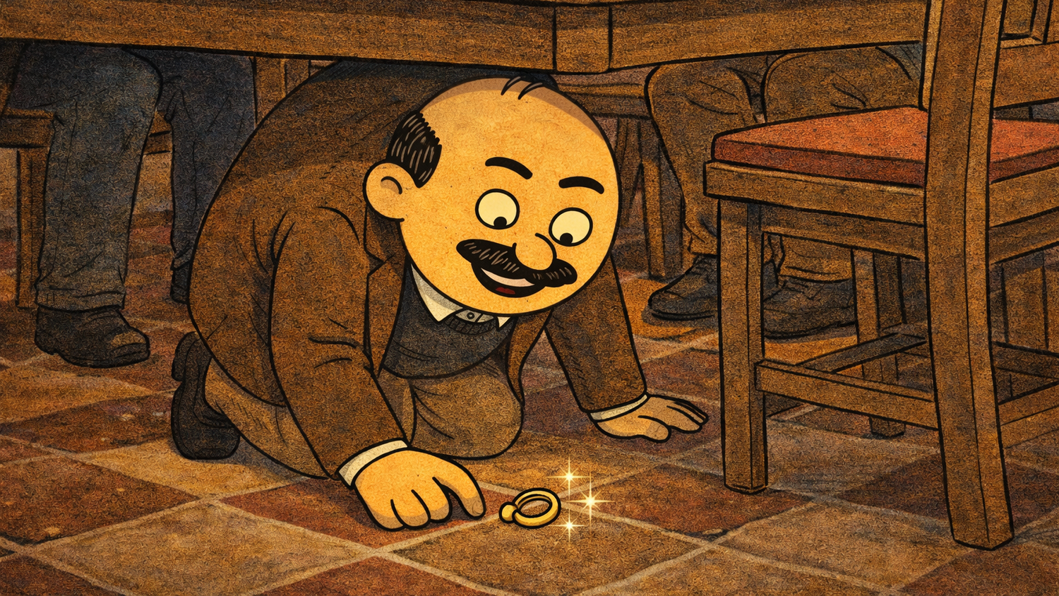 Komischer Kauz: Was sucht Herlicek unter dem Tisch im Stammbeisl? Hoffentlich ist er ein ehrlicher Finder!