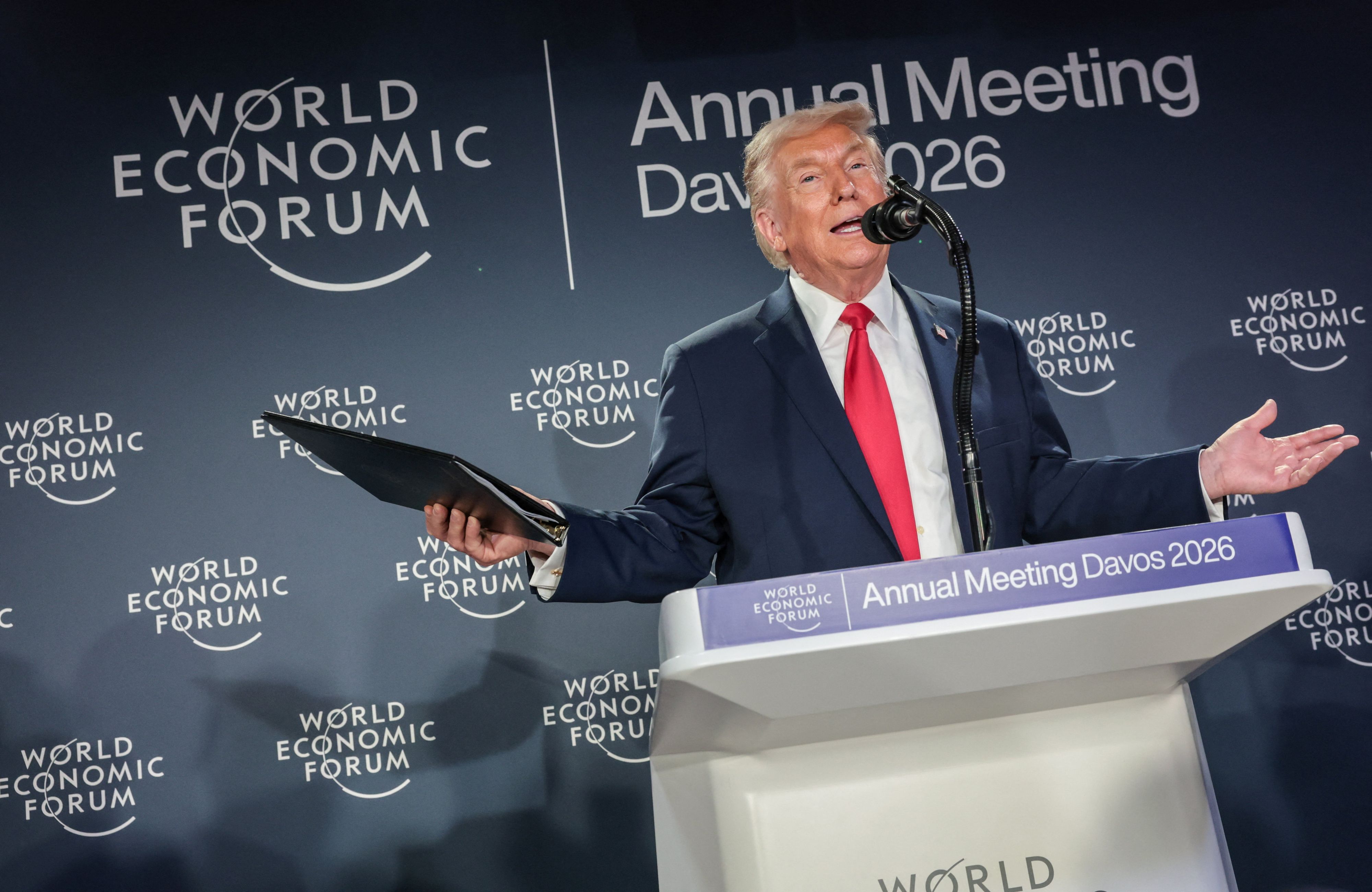 US-Präsident Donald Trump sprach am 21. Jänner 2026 vor dem WEF in Davos, Schweiz.