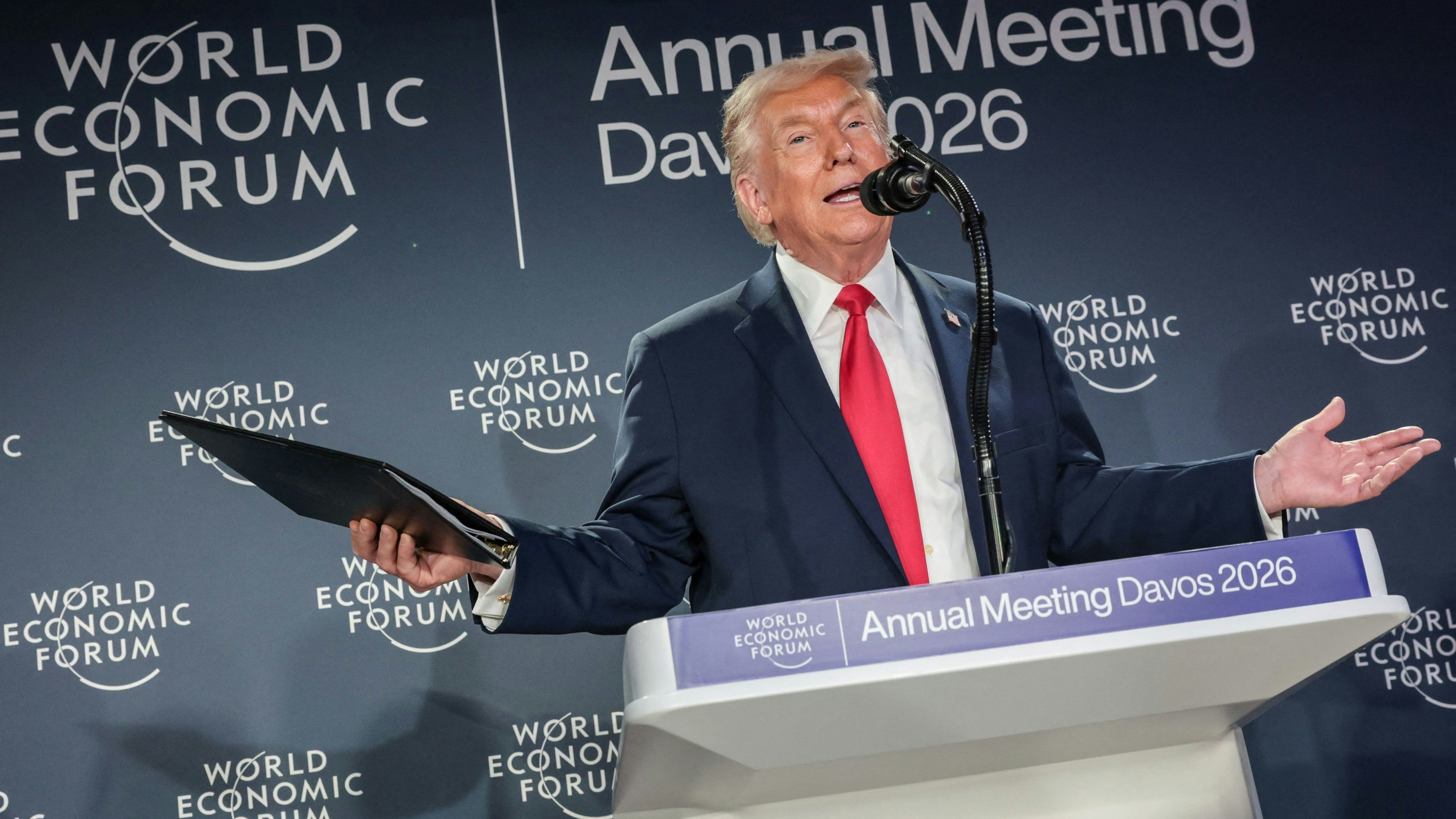 US-Präsident Donald Trump sprach am 21. Jänner 2026 vor dem WEF in Davos, Schweiz.