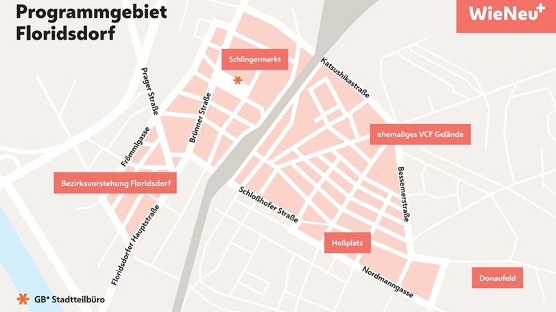 Die Umgebung des Schlingermarktes in Floridsdorf ist ein neues Zielgebiet der Stadterneuerung.