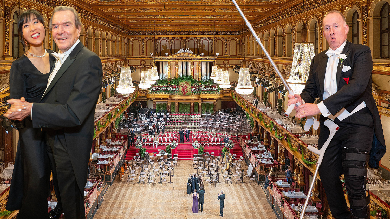 Deutschlands Altkanzler Gerhard Schröder tanzte gut gelaunt mit seiner Frau So-yeon Schröder-Kim, während Philharmonikerball-Organisator Paul Halwax sogar auf Krücken das Tanzbein schwang.