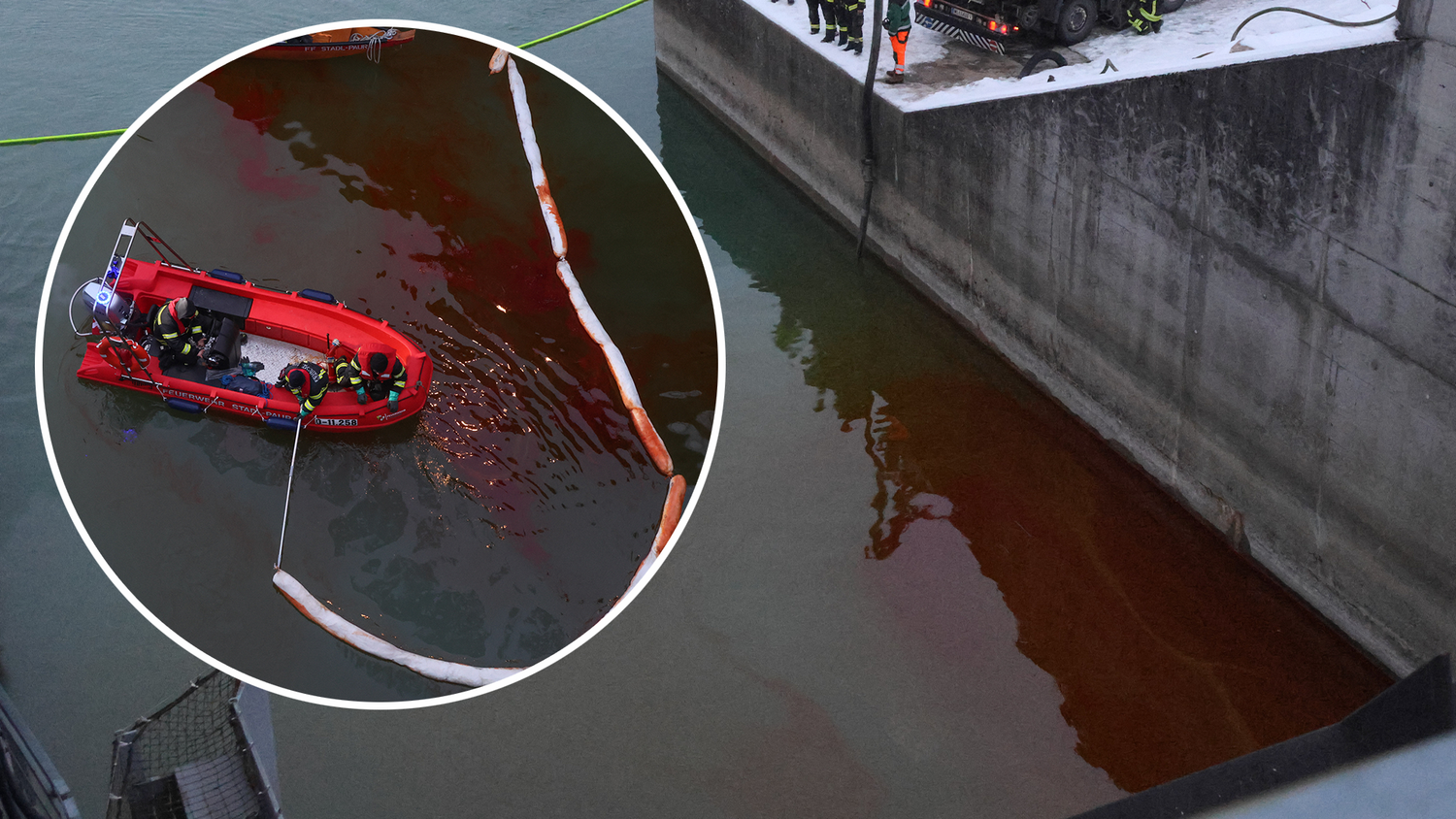 Das Öl färbte die Traun stellenweise tiefrot.
