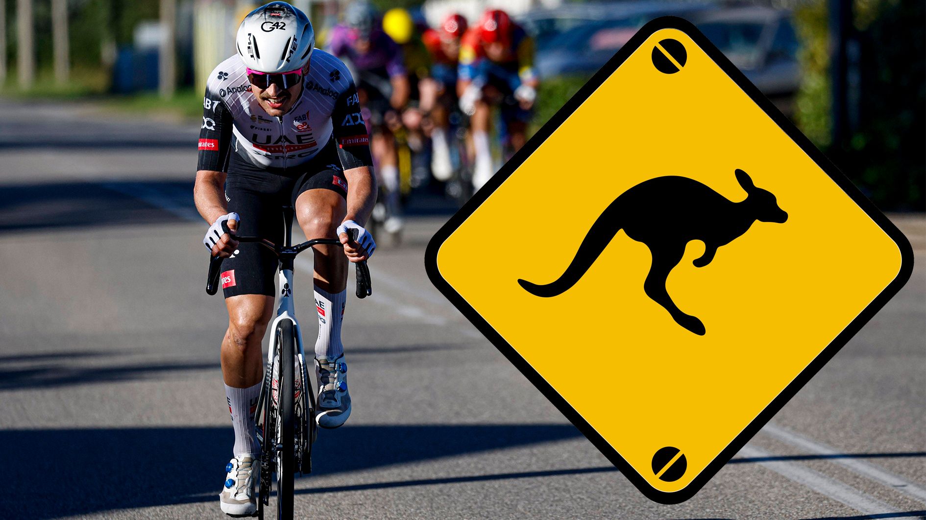 Rad-Star Jay Vine prallte mit einem Känguru zusammen.