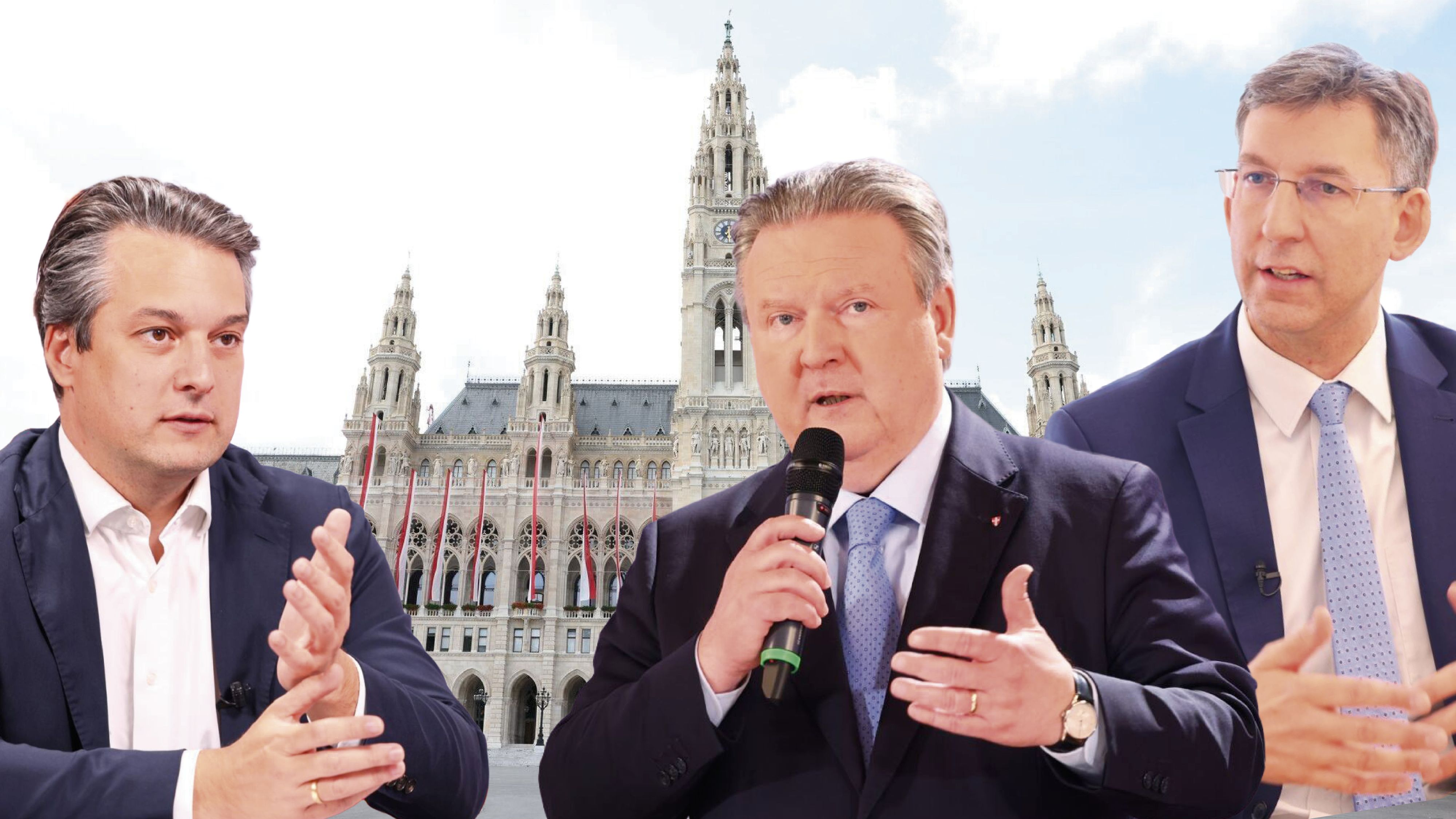 FPÖ-Wien-Parteichef&nbsp;Dominik Nepp, Bürgermeister Michael Ludwig und ÖVP-Wien-Obmann Markus Figl (v.l.)