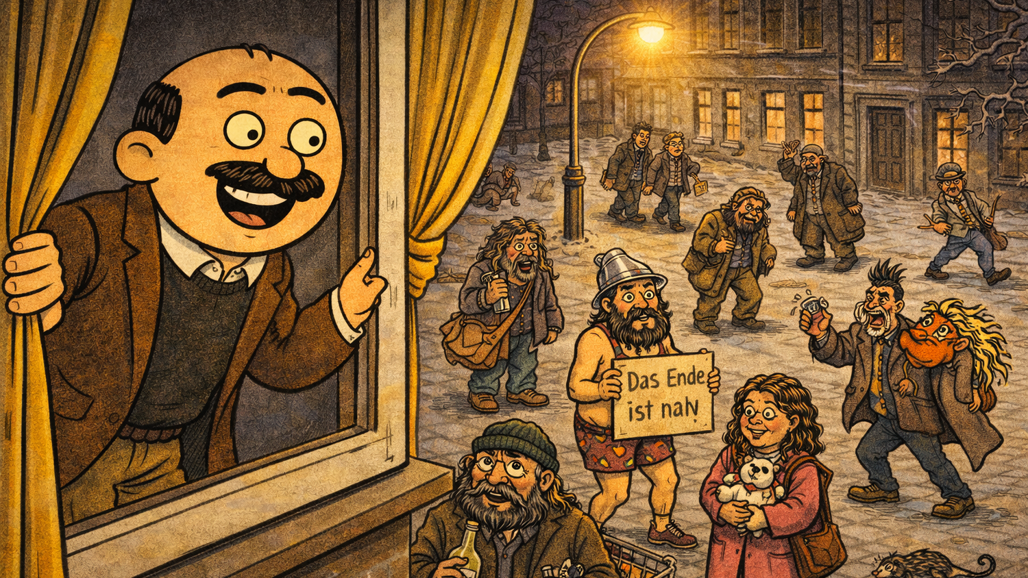 Herlicek blickt aus dem Fenster: Auch in Wien tummeln sich jede Menge seltsame Gestalten – wie im Streaming-Hit "Fallout".