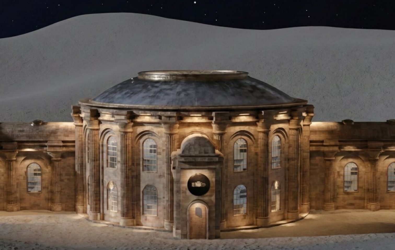 Am Ende soll der Hotelpalast aus natürlichen Materialien vom Mond bestehen.