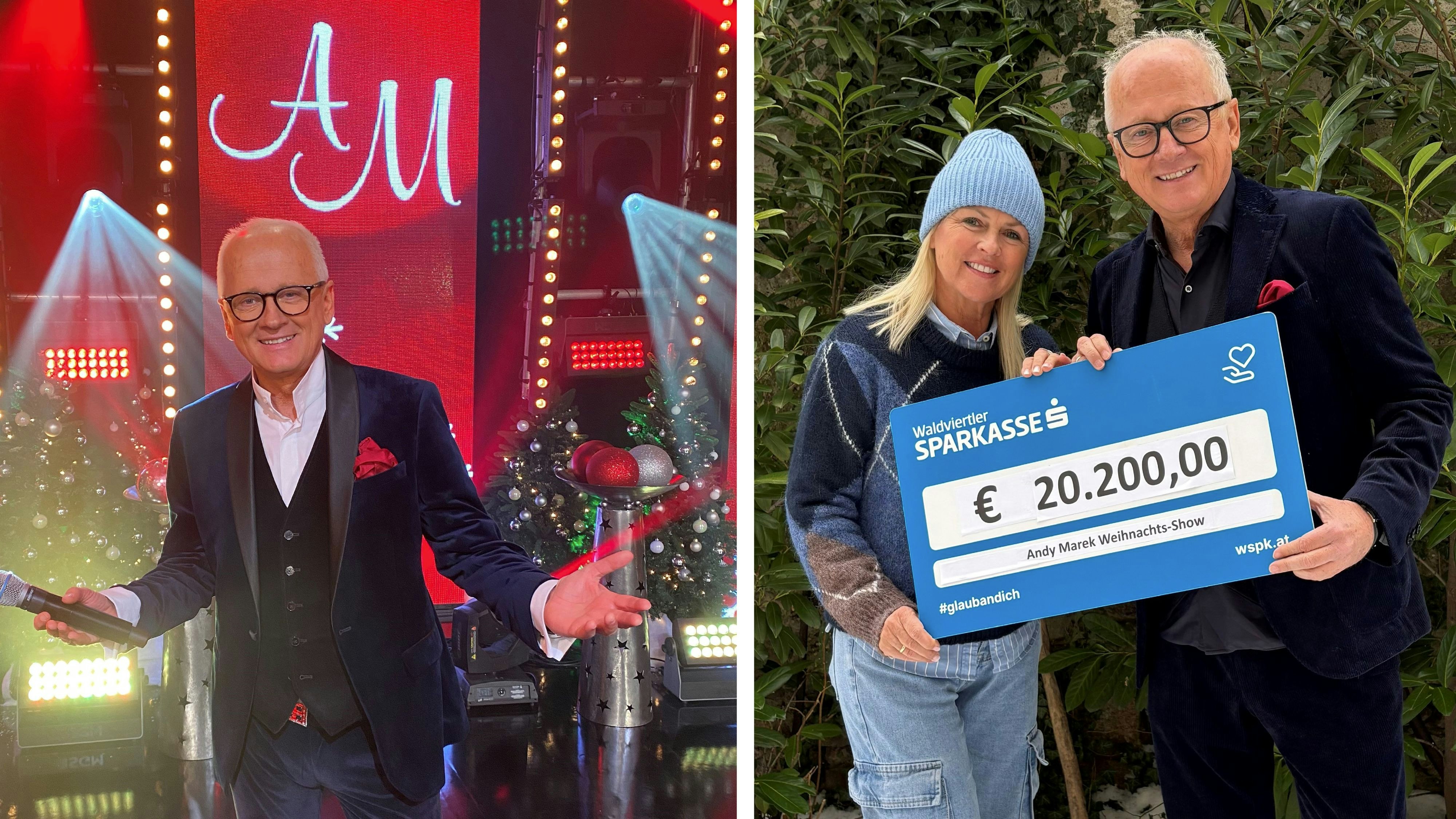 Andy Marek und seine Frau Sabine freuen sich über die Spendenübergabe von 20.200 Euro. 