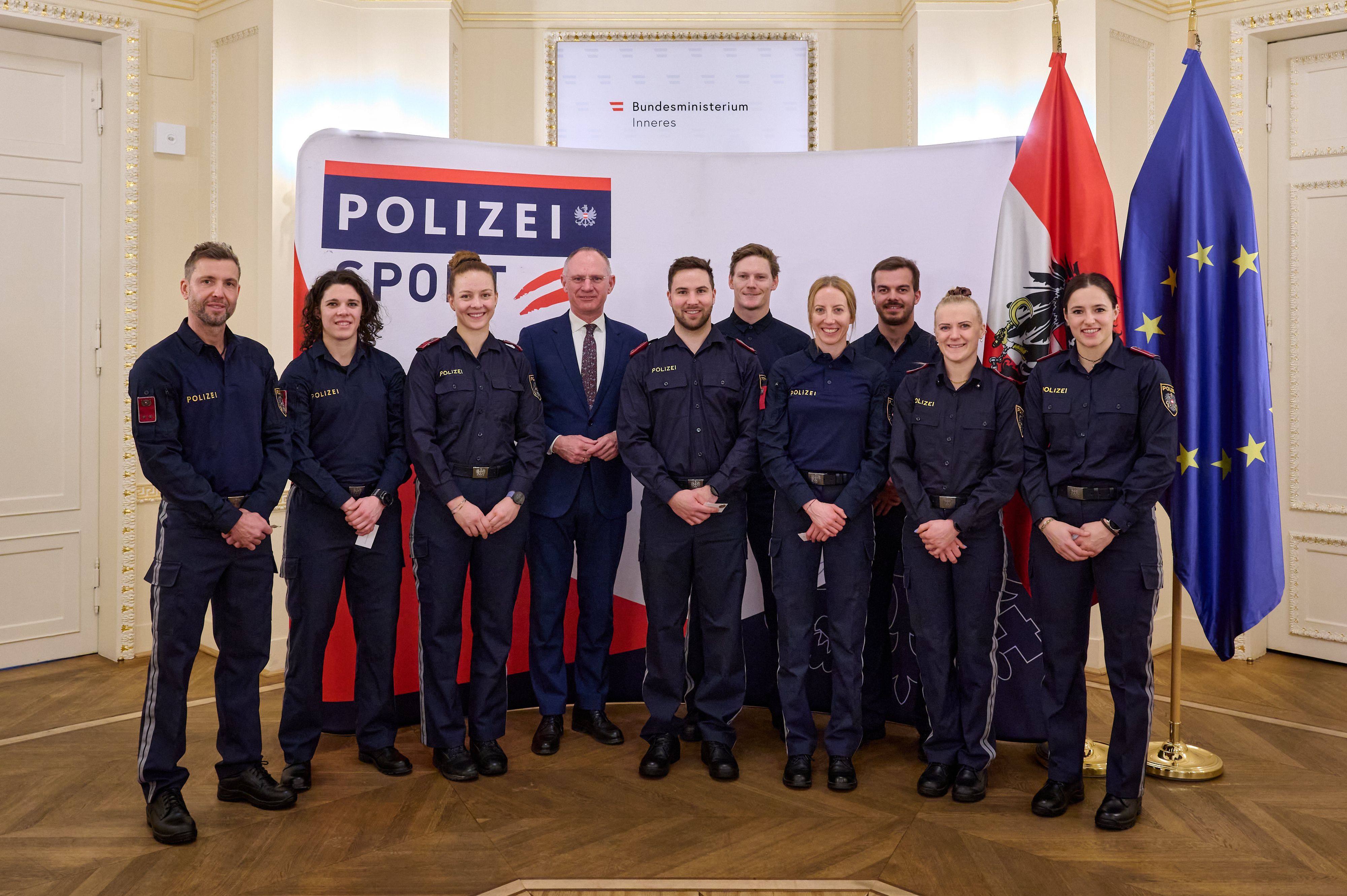 Die Polizeisportler wurden von Innenminister Gerhard Karner (ÖVP) verabschiedet.
