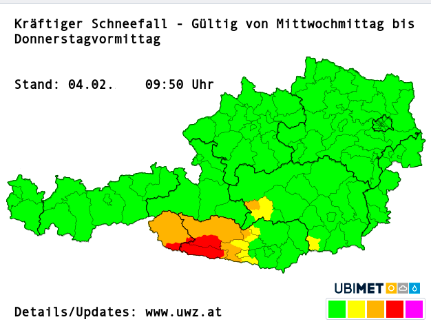 Die Schneewarnung der UWZ.