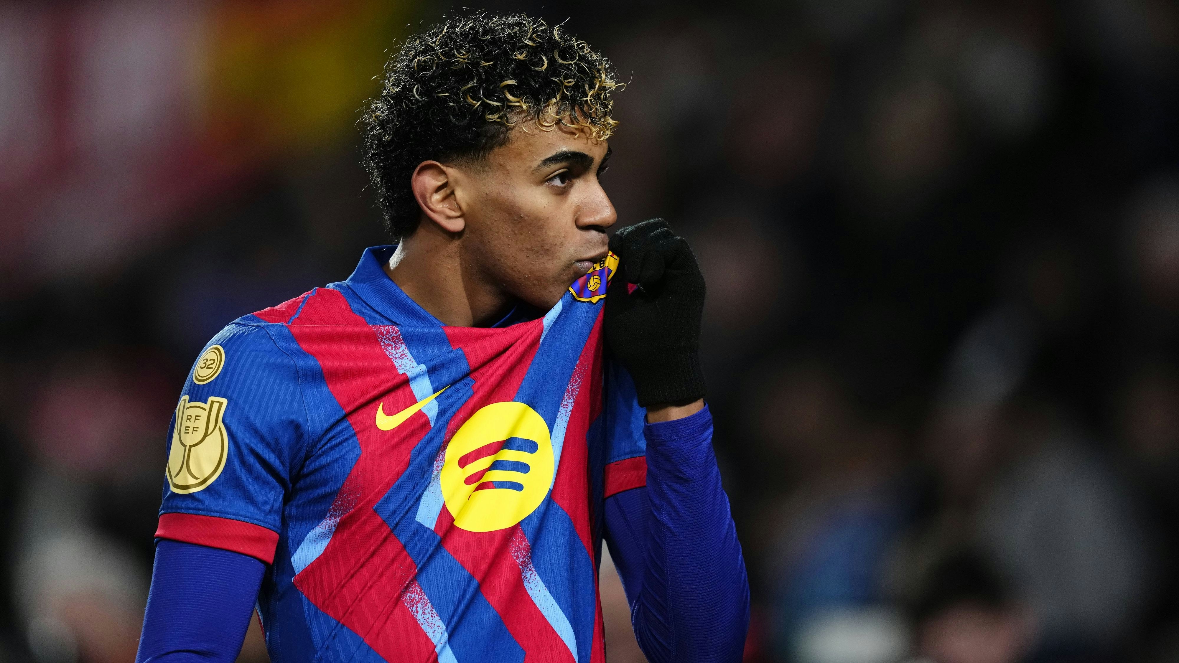 Albacete Balompie v FC Barcelona, Barca - Copa Del Rey ALBACETE, SPAIN - FEBRUARY 3: Lamine Yamal right winger of Barcelona and Spain celebrates after scoring his sides first goal during the Copa del Rey quarter-final match between Albacete Balompie and FC Barcelona at Estadio Carlos Belmonte on February 3, 2026 in Albacete, Spain. Jose Hernandez / Anadolu Barcelona Spain. Editorial use only. Please get in touch for any other usage. PUBLICATIONxNOTxINxTURxUSAxCANxUKxJPNxITAxFRAxAUSxESPxBELxKORxRSAxHKGxNZL Copyright: x2026xAnadoluxJosexHernandezx