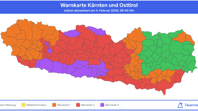 Wetterwarnungen für den 4. Februar 2026.