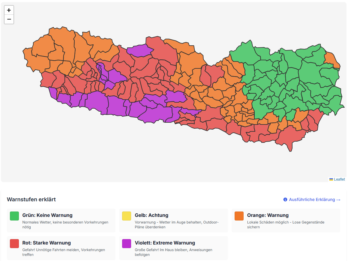 Die Tauernwetter-Warnkarte für Kärnten und Osttirol. 4. Feber, 17 Uhr.