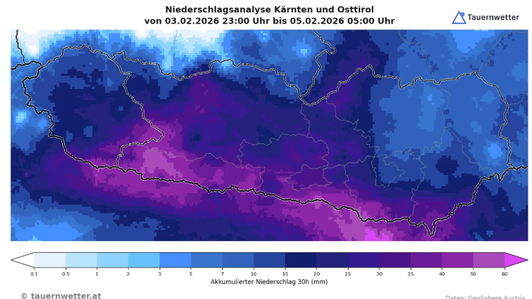 Niederschlagsanalyse der letzten 30 Stunden bis Donnerstag
