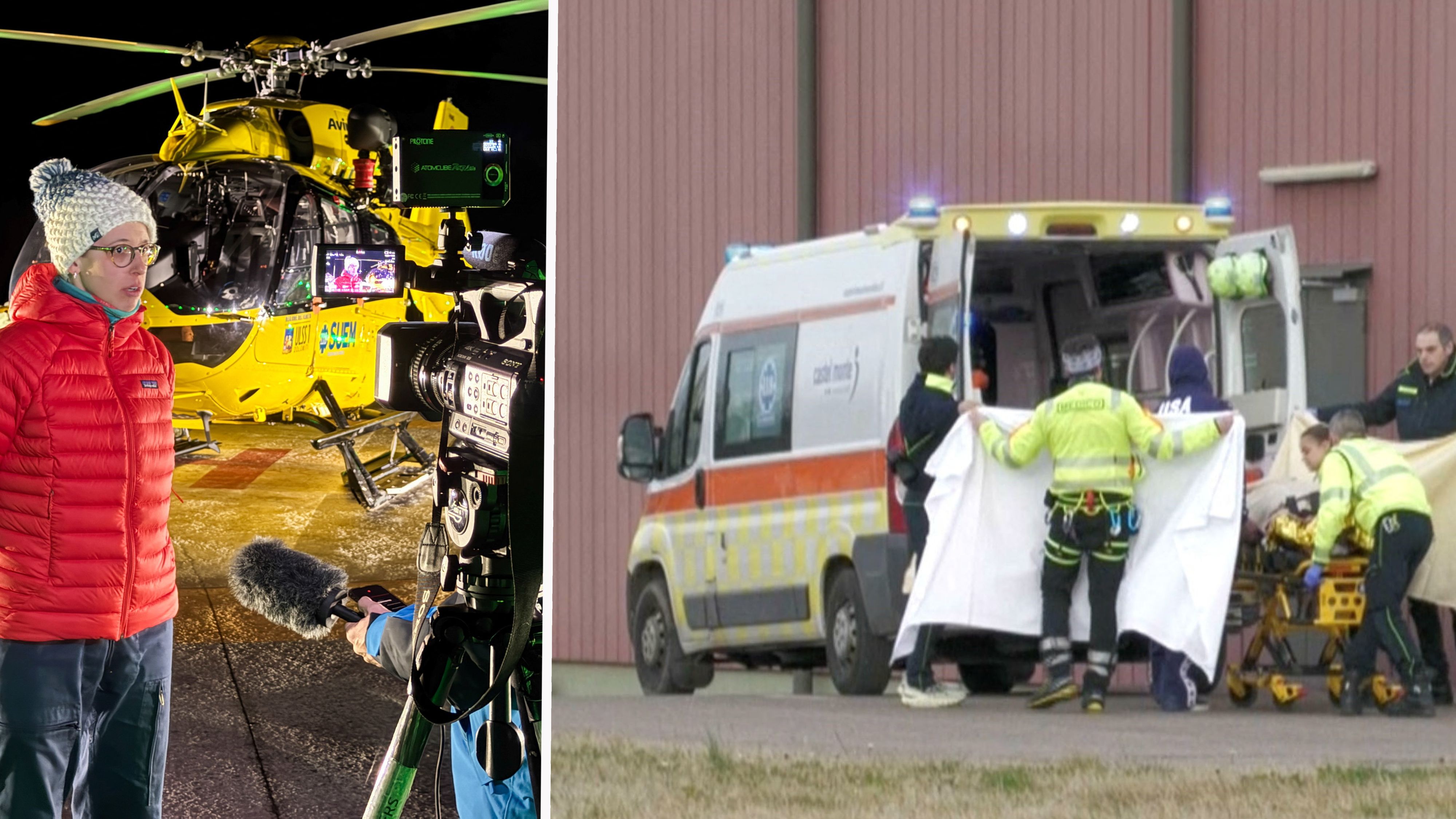 Die Rettungskette funktionierte einwandfrei. Annalisa Raffin gehört dem Team im Olympischen Rettungs-Heli an (l.), rechts wurde Lindsey Vonn abgeschirmt von der Öffentlichkeit in den Krankenwagen verfrachtet.
