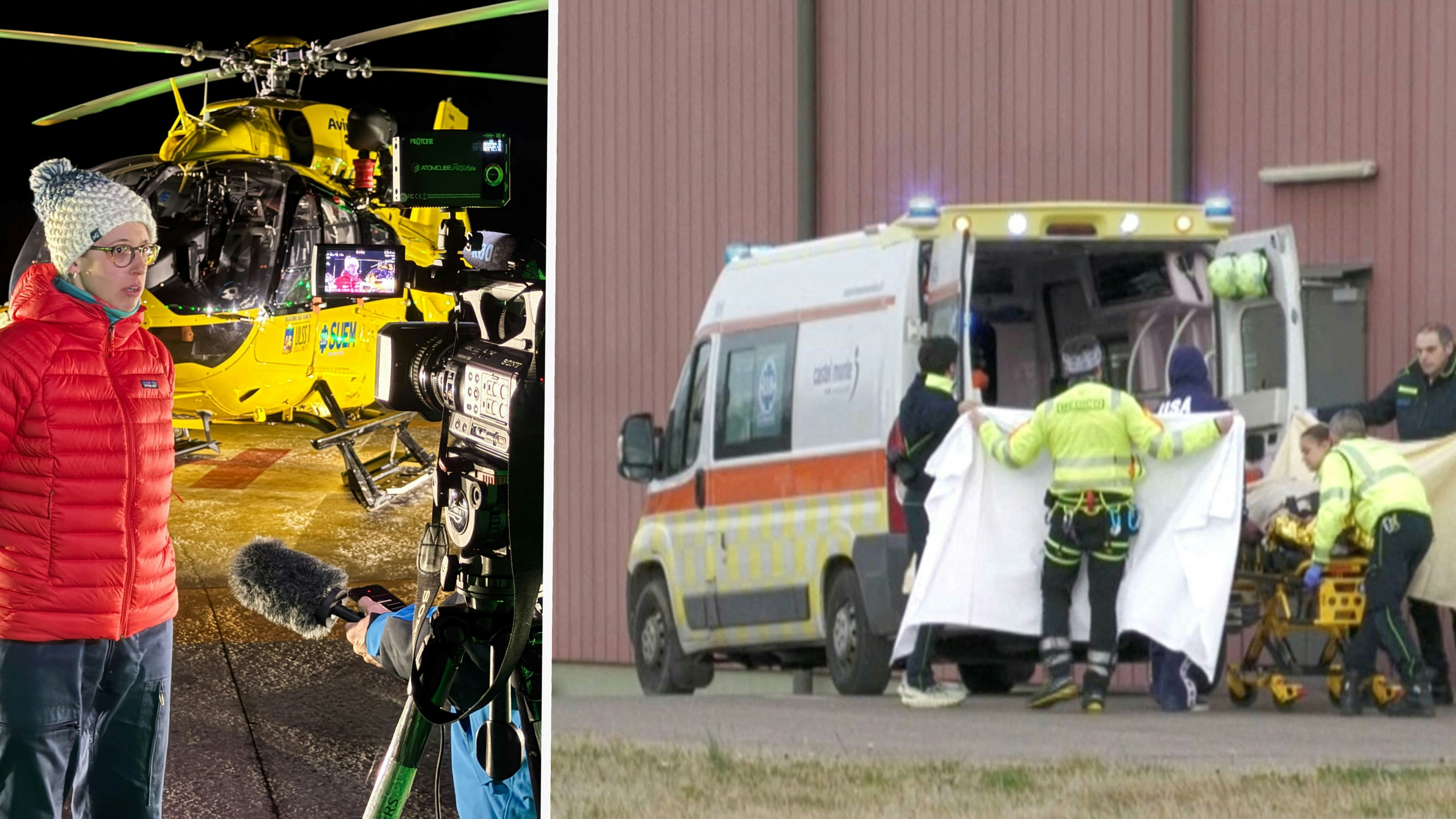 Die Rettungskette funktionierte einwandfrei. Annalisa Raffin gehört dem Team im Olympischen Rettungs-Heli an (l.), rechts wurde Lindsey Vonn abgeschirmt von der Öffentlichkeit in den Krankenwagen verfrachtet.