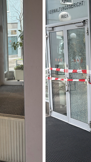 Vandalismus in Döbling: Unbekannte demolieren Türen am Verwaltungsgericht Wien. Polizei ermittelt, Täterin weiterhin flüchtig. Aktuelle Infos.